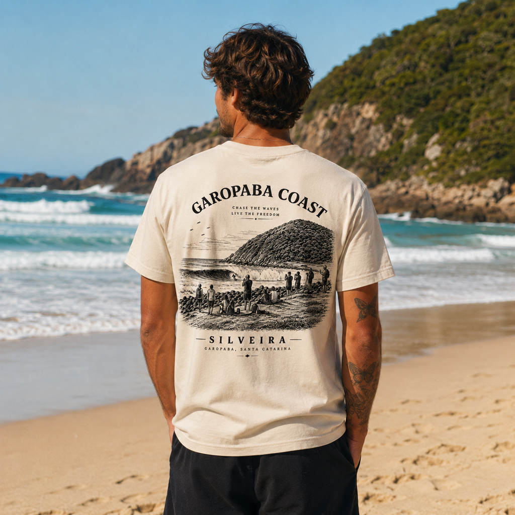Camiseta Oversized Garopaba Coast – Praia da Silveira | Off White/ Bage
